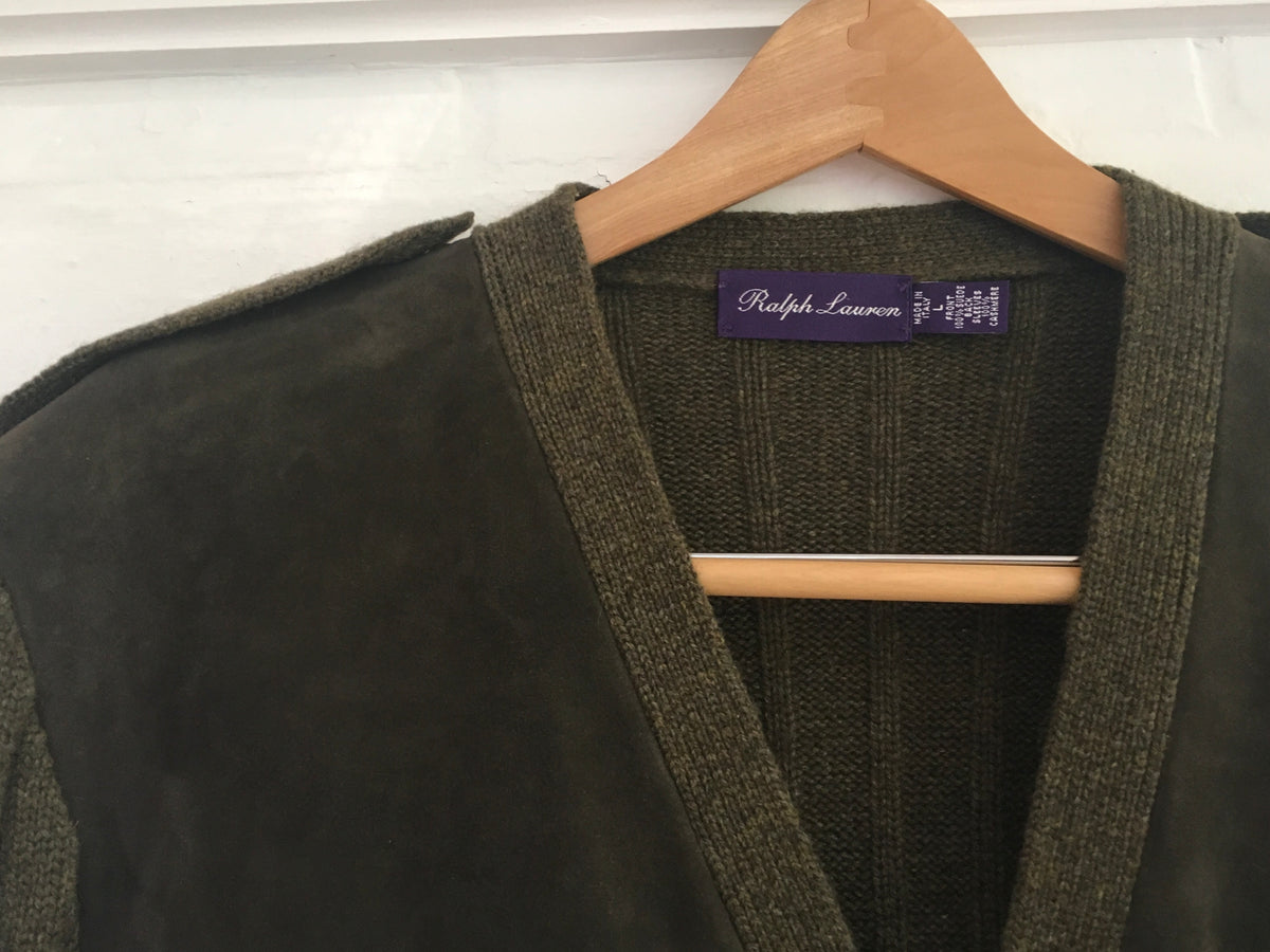 Ralph Lauren Purple Label Luxurious Suede Cashmere Panel Jacket Cardigan L Men