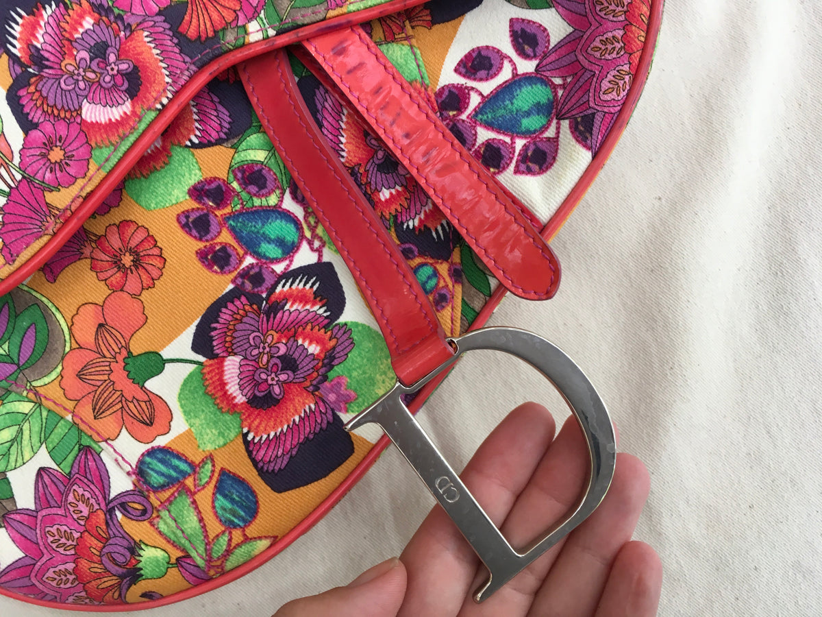 Christian Dior Limited Edition Canvas Floral Saddle Bag Multicolor Handbag ladies