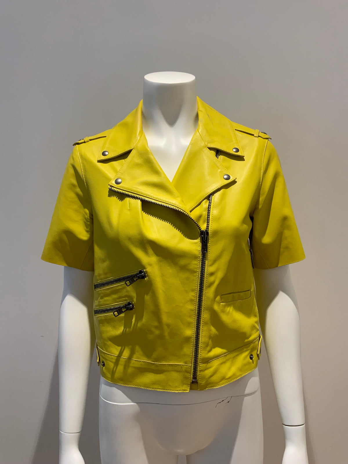 Ç x Façonnable Mira Mikati Capsule Collection Leather Biker Jacket 38 US6 ladies