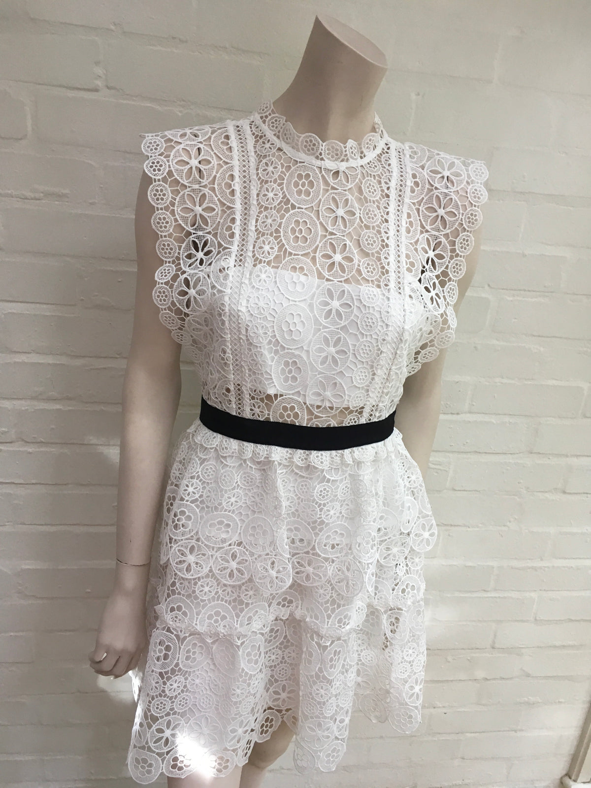 Self-Portrait white floral lace mini ruffle dress Ladies