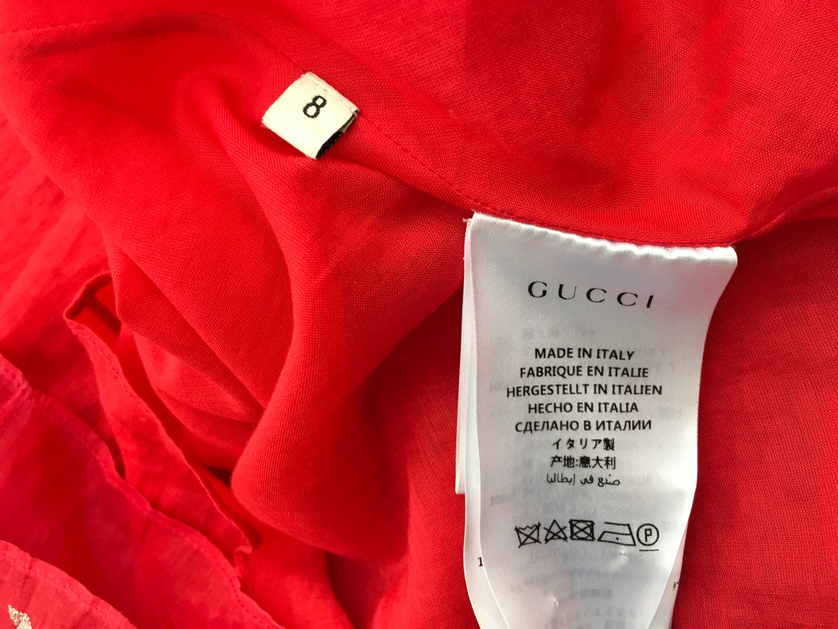 GUCCI 2017/2018 GIRLS EMBROIDED RED BLIND FOR LOVE SILK DRESS CHILDREN