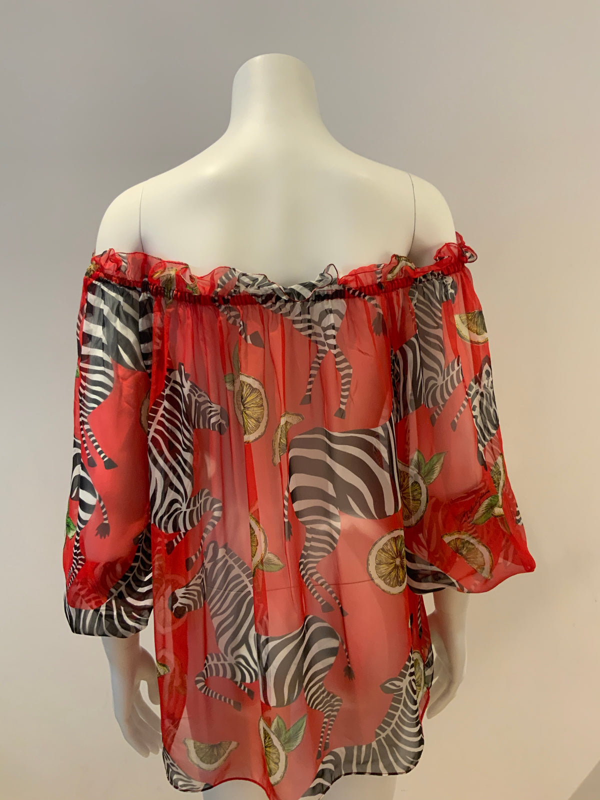 Dolce & Gabbana Red Zebra Print Silk Off Shoulder Blouse Size I 44 UK 12 US 8 ladies