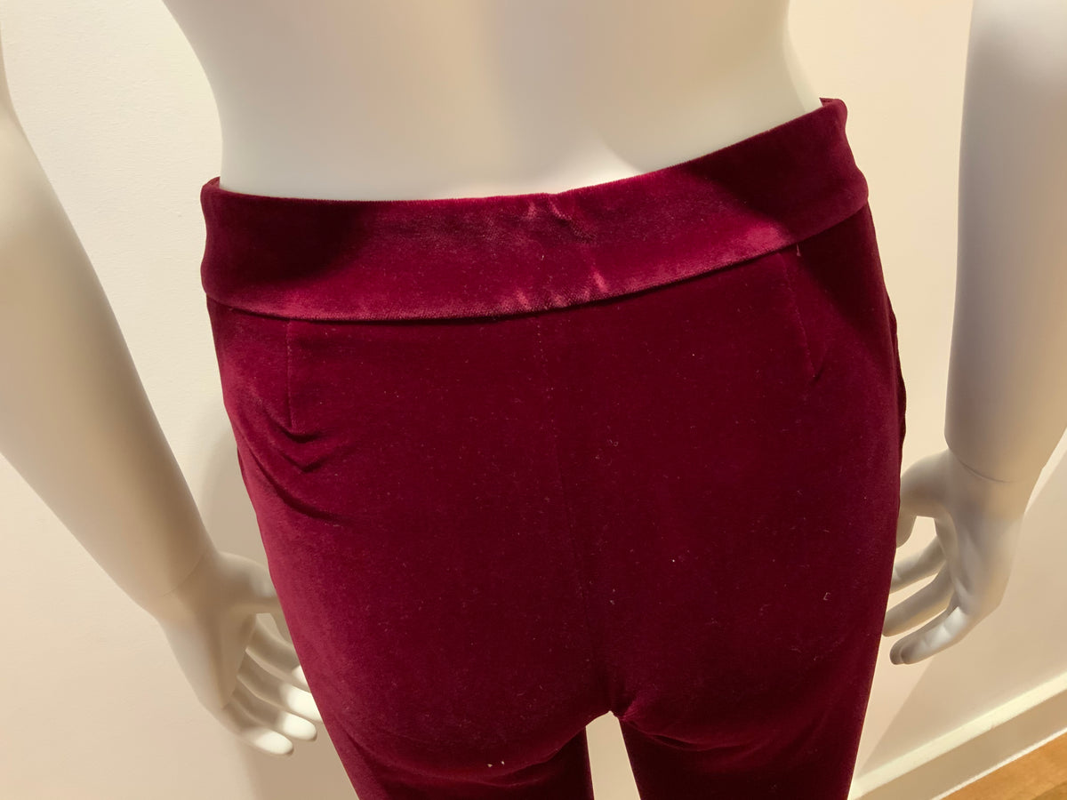 Tara Jarmon Burgundy Velvet Mid-Rise Wide-Leg Pants Trousers Size F 36 UK 8 US 4 ladies