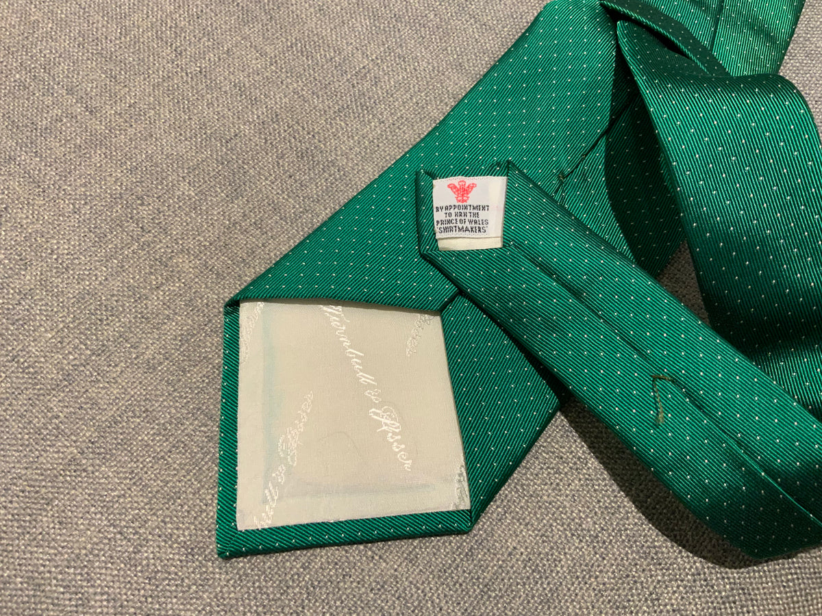 TURNBULL & ASSER. HANDMADE MENS GREEN POLKA DOTS TIE MEN