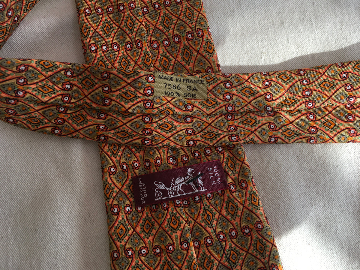 Hermès HERMES Paris Silk Yellow Print Tie 7586 SA 100% AUTHENTIC Men