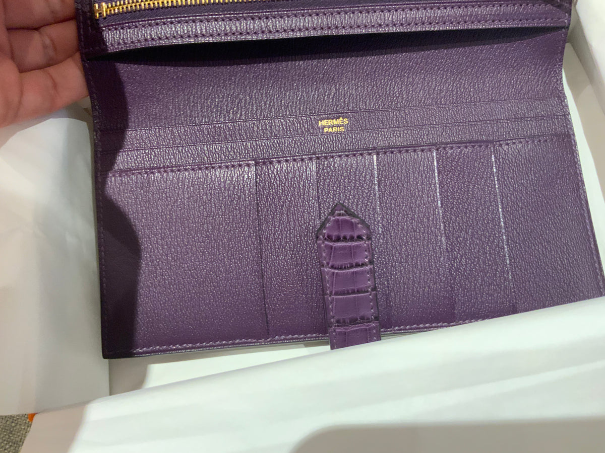 Hermes 'Amethyst' Shiny Crocodile Alligator Bearn Wallet ladies