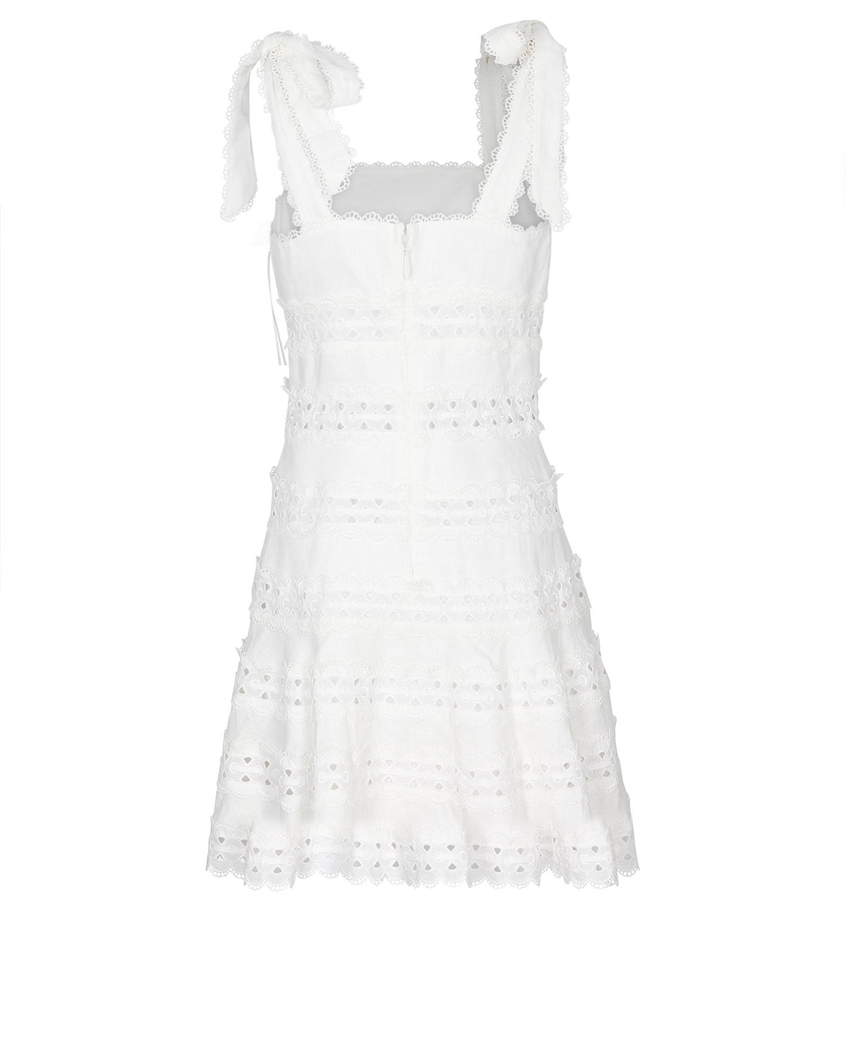 ZIMMERMANN 2021 Kirra Bow Tie Broderie Angles Linen Mini Dress Size 2 ladies