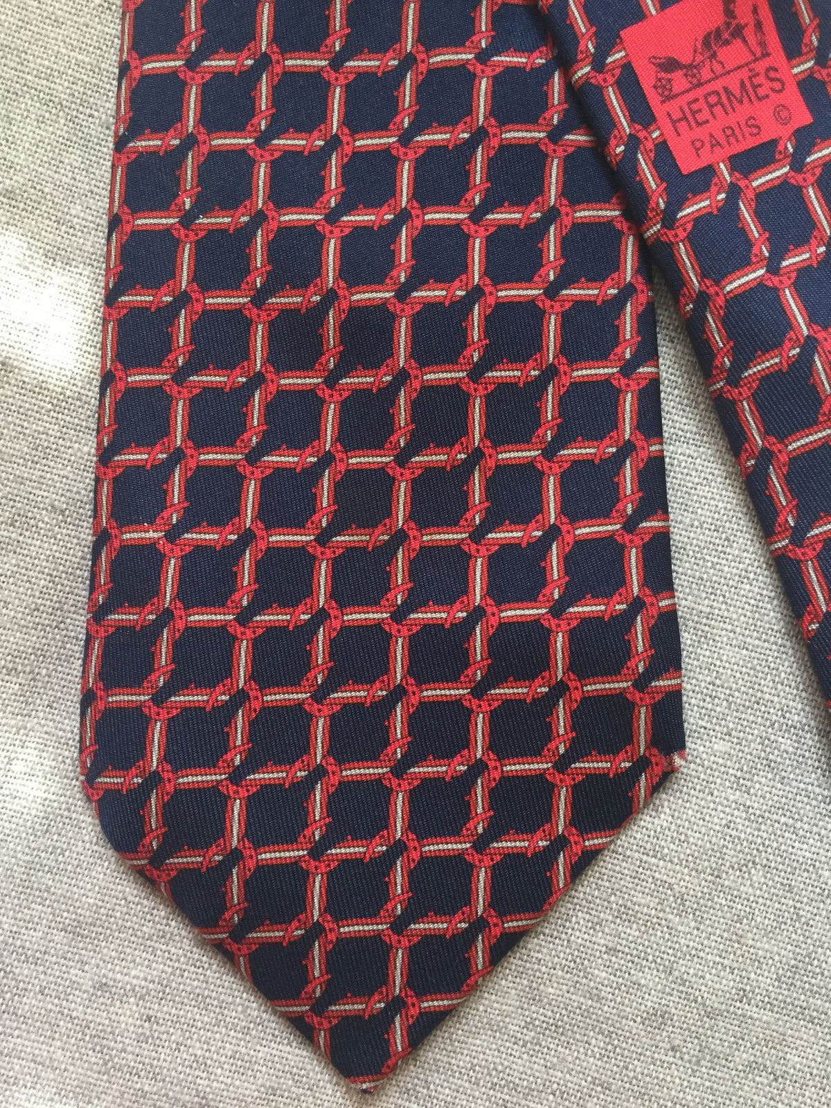Hermès Paris Silk Blue Print Tie 7124 FA 100% AUTHENTIC Men