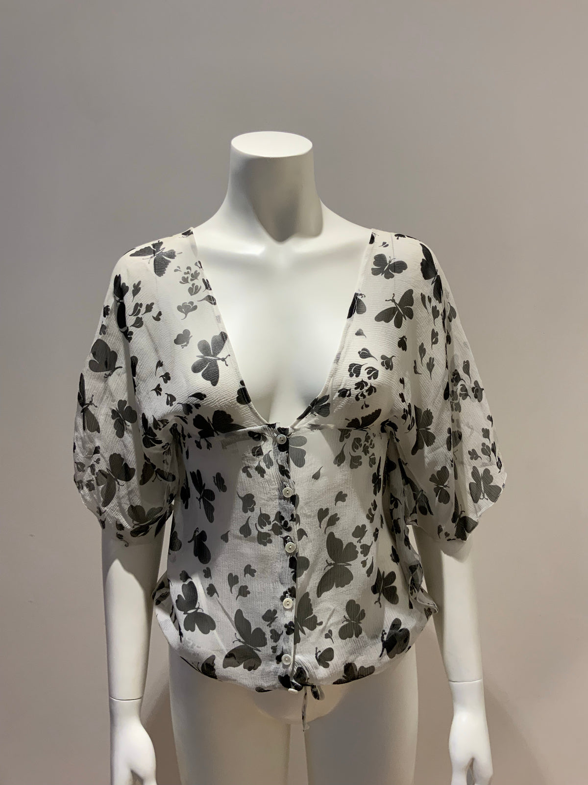Paul & Joe Silk Black Butterfly Printed Blouse Top Size 1 UK 8 US 4 S small ladies