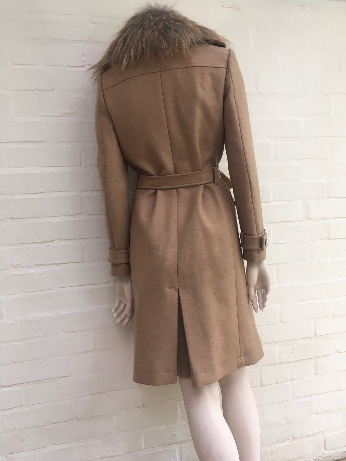 Roberto Cavalli Runaway Beige Fur Trim Coat Size I 40 UK 8 US 4 S SMALL ladies