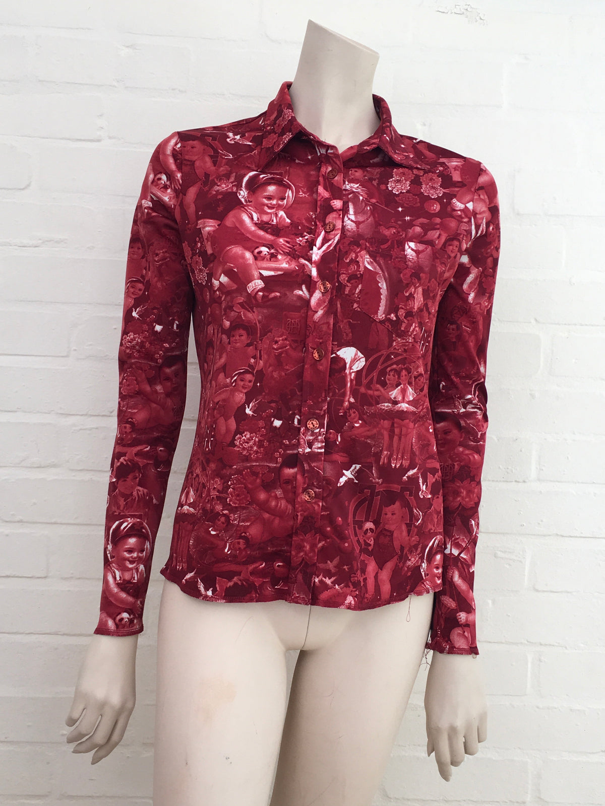 Jean Paul GAULTIER Rare 1990's Face Print Button Down Shirt Size L Large ladies