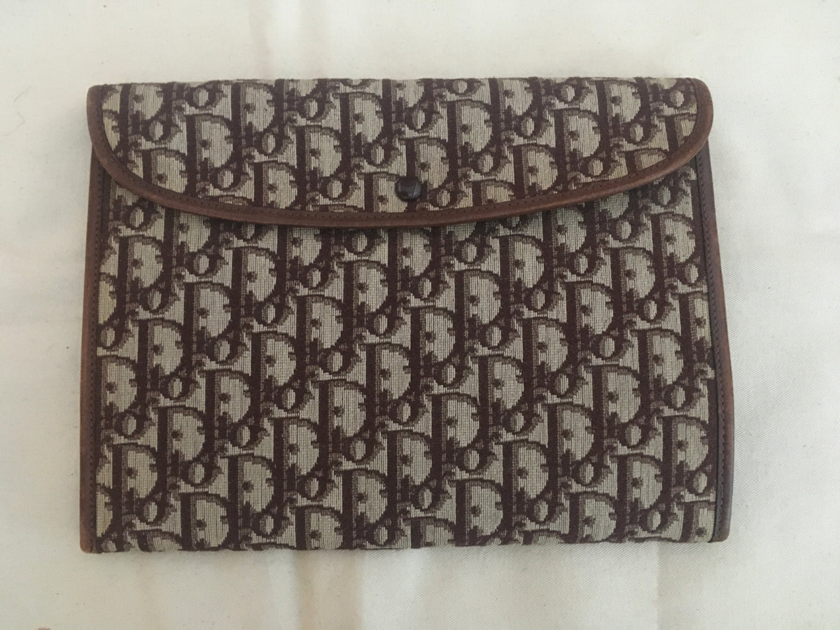 Christian Dior 1960's Diorissimo vintage Leather Trim Clutch Pouch Ladies