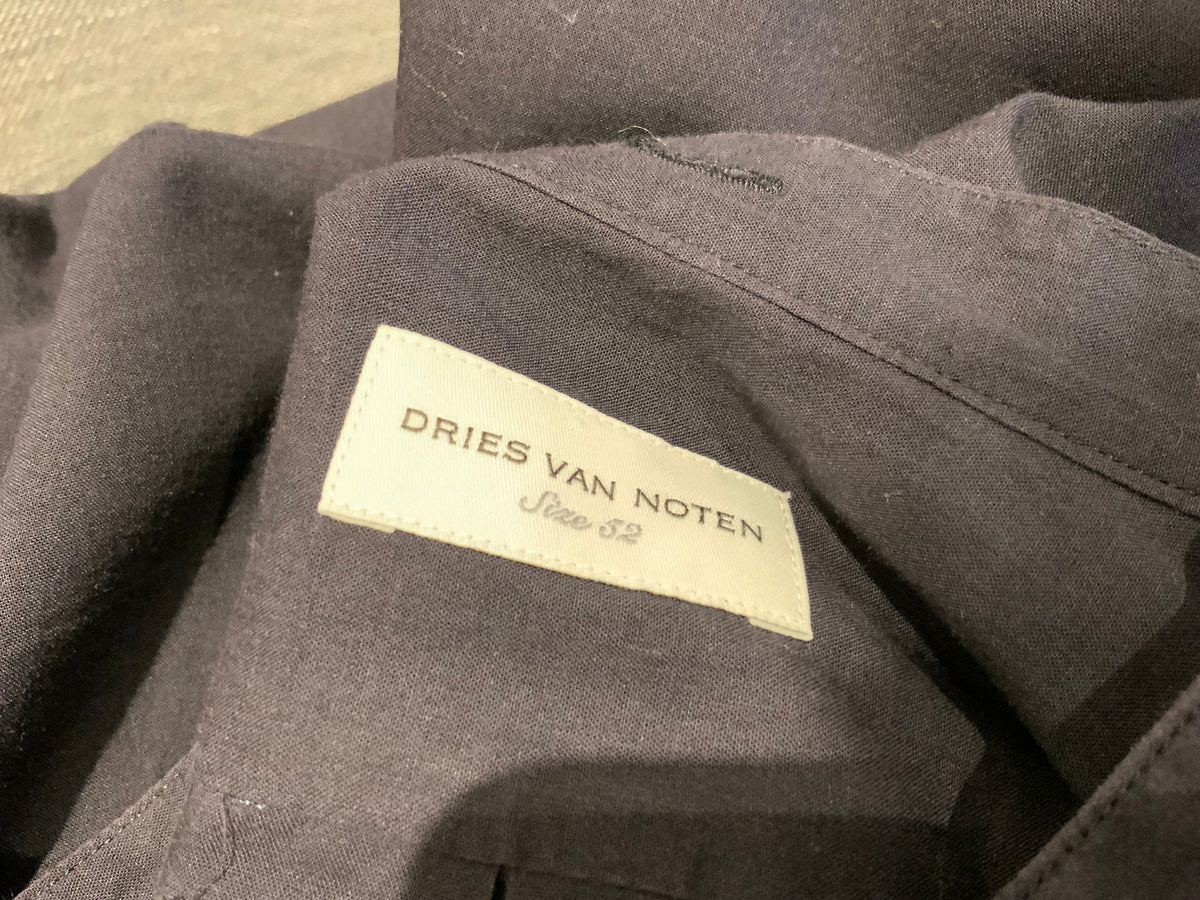 DRIES VAN NOTEN black washed cotton utility pocket tencel linen long shirt Sz 52 men