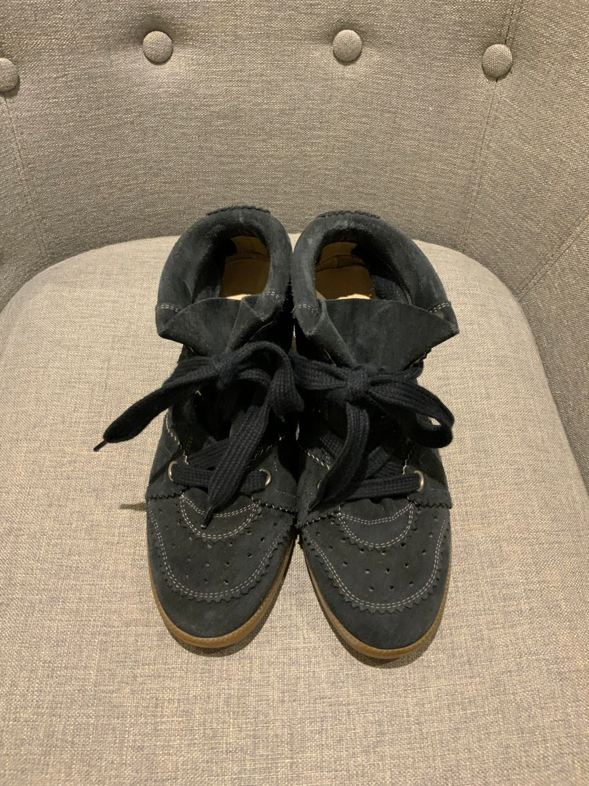 ISABEL MARANT Bobby Sneaker Black Suede Leather Wedge Sneakers Size 37 ladies