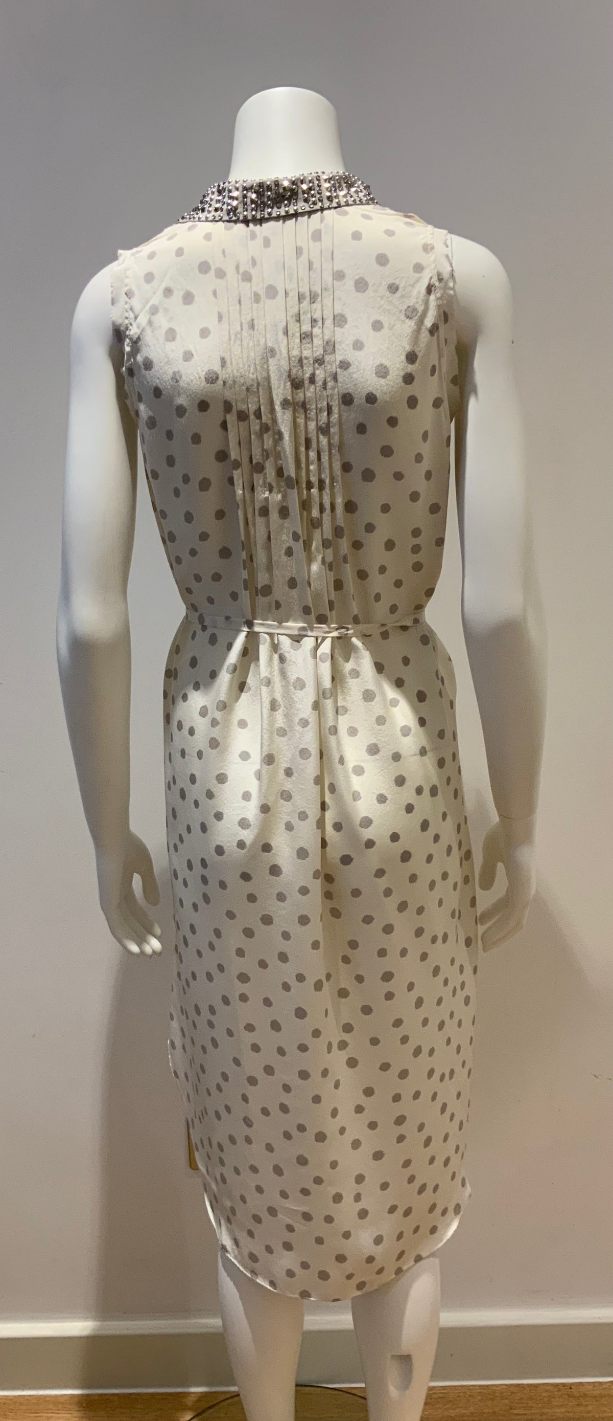REBECCA TAYLOR Ladies White Silk Sleeveless Studded Collar Dress Size S small ladies