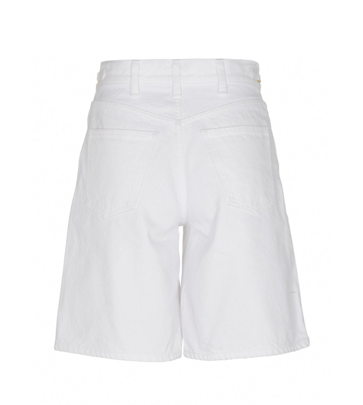 Celine White Denim High Waist Bermuda Shorts with Celine Gold Logo Chain ladies