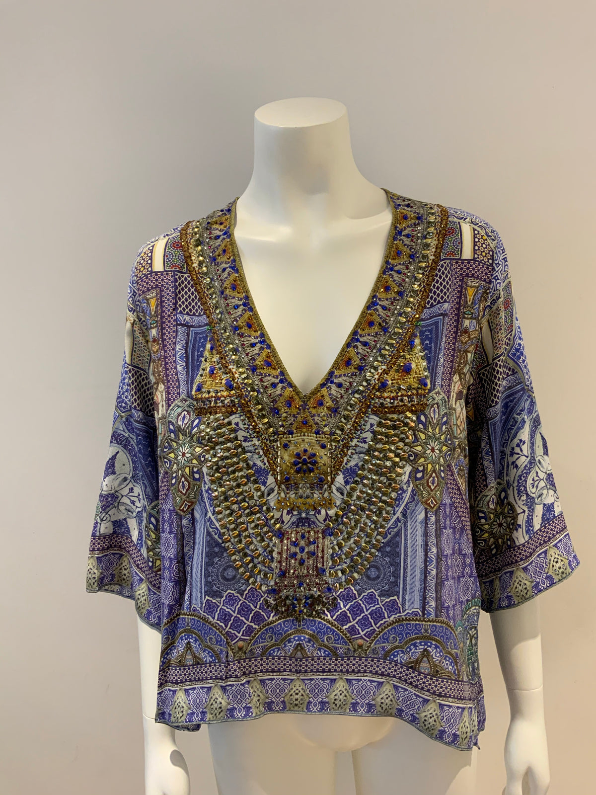 Camilla Women's Blue All A Dream Silk Embellished Top Blouse Size XS ladies
