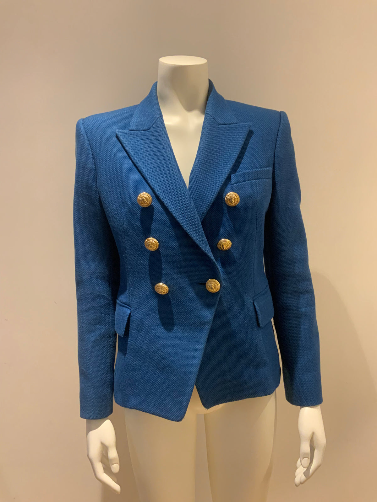Balmain double breasted tweed blue blazer jacket F 42 UK 14 US10 ladies