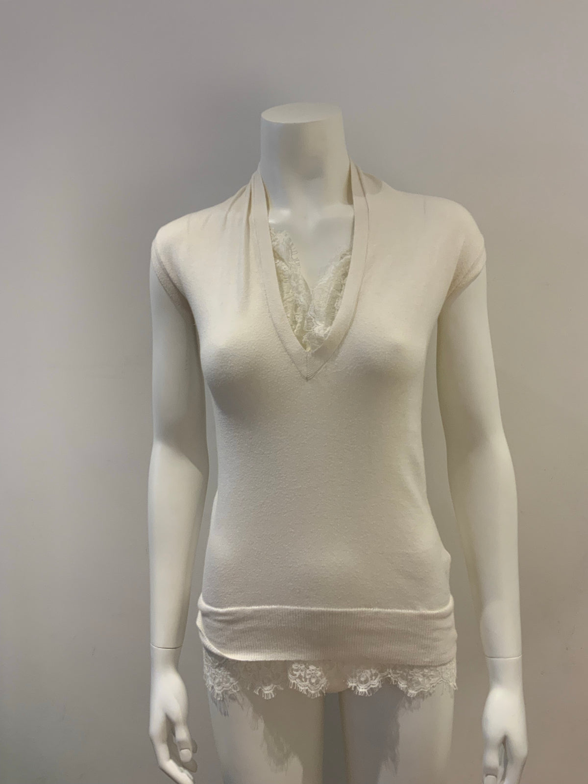 Ermanno Scervino Lace Insert knit White Top Size S small ladies