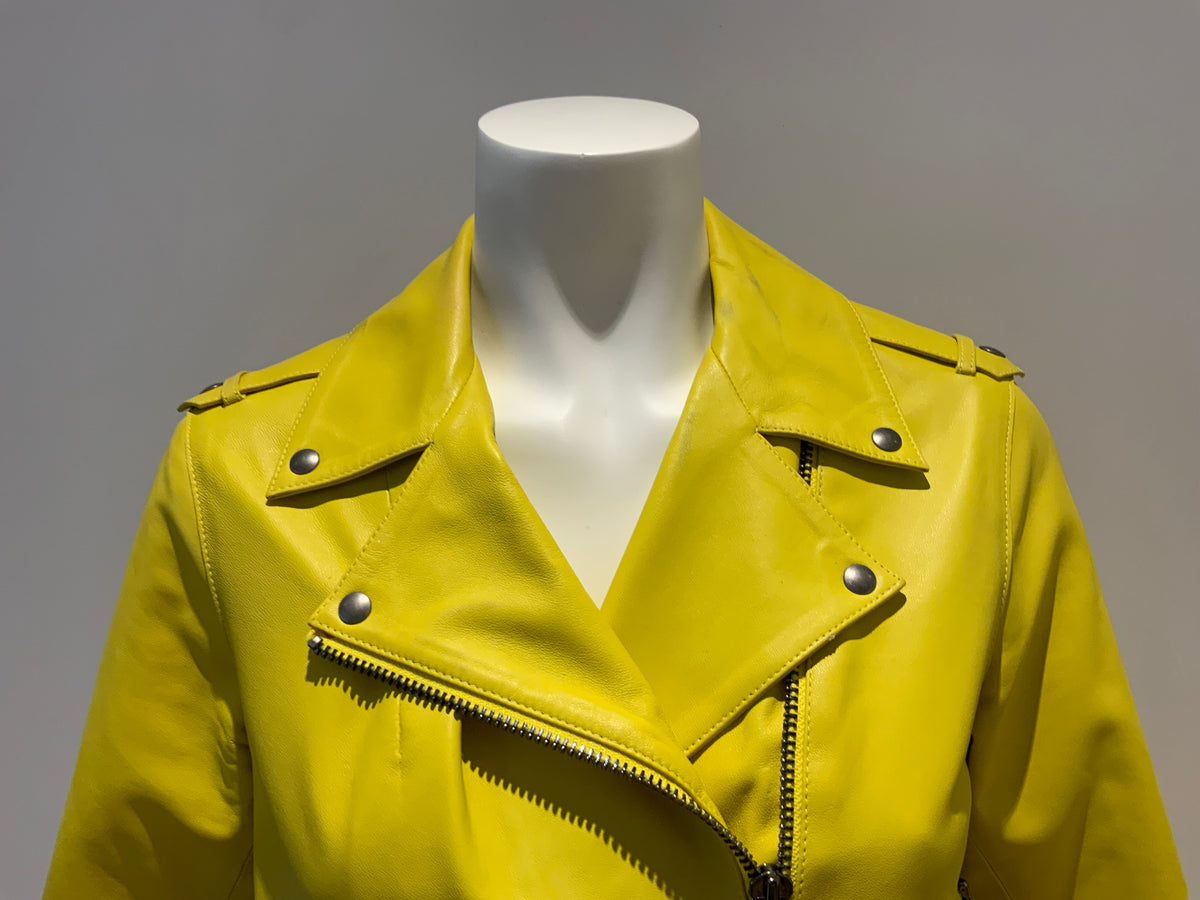 Ç x Façonnable Mira Mikati Capsule Collection Leather Biker Jacket 38 US6 ladies