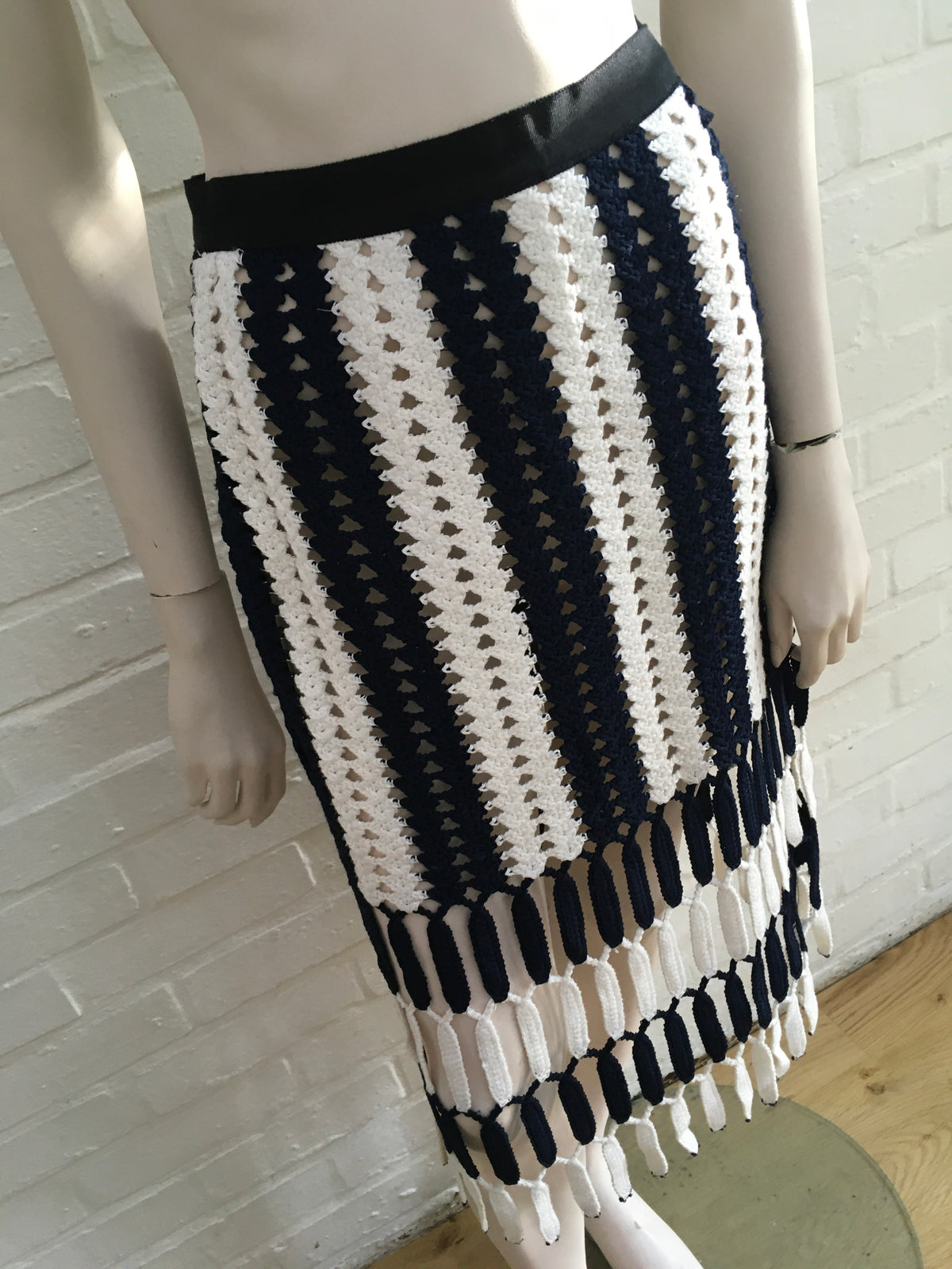 Self Portrait Striped Crochet Midi Skirt Size UK 8 US 4 Ladies