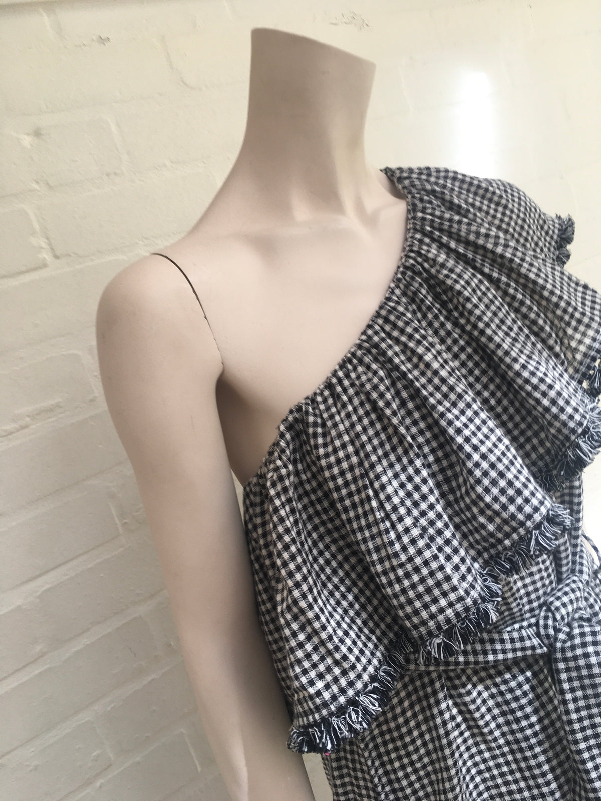 ZIMMERMANN MOST WANTED PARADISO GINGHAM LINEN ONE SHOULDER MINI DRESS Size 1 ladies