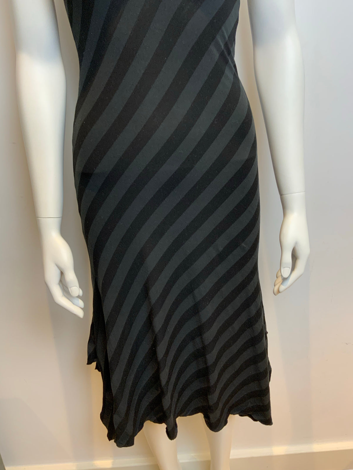 Ella Moss Stripped Black & Charcoal Midi Summer Dress in Prima Cotton Size XS