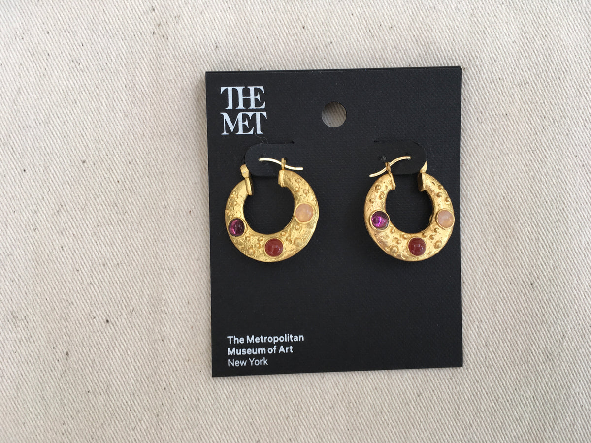 THE MET New York Cypriot Cabochon Hoop 18K Gold Plated Earrings Ladies