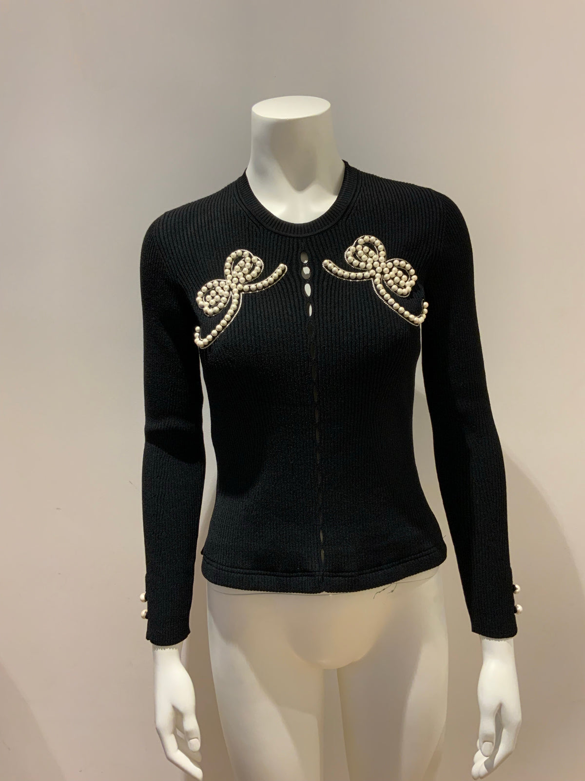 MOST WANTED FENDI Knitwear Black Faux-pearl embellished jumper sweater I 42 UK10 ladies