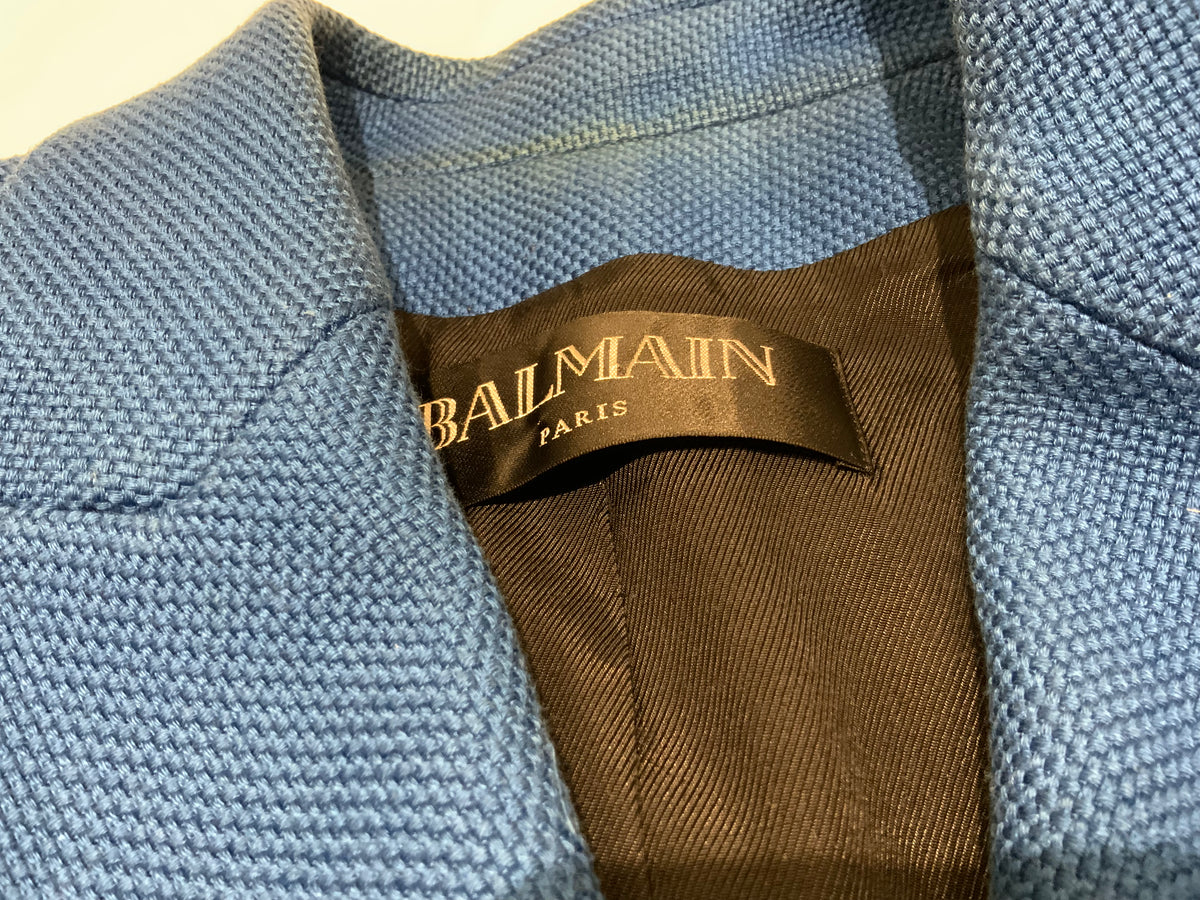 Balmain double breasted tweed blue blazer jacket F 42 UK 14 US10 ladies