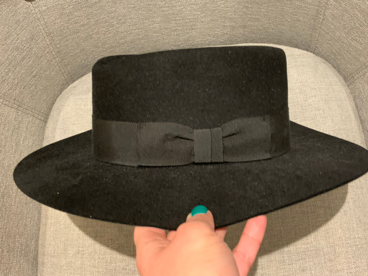Saint Laurent Black RABBIT FUR HAT Fedora SOLD OUT Size 55 ladies