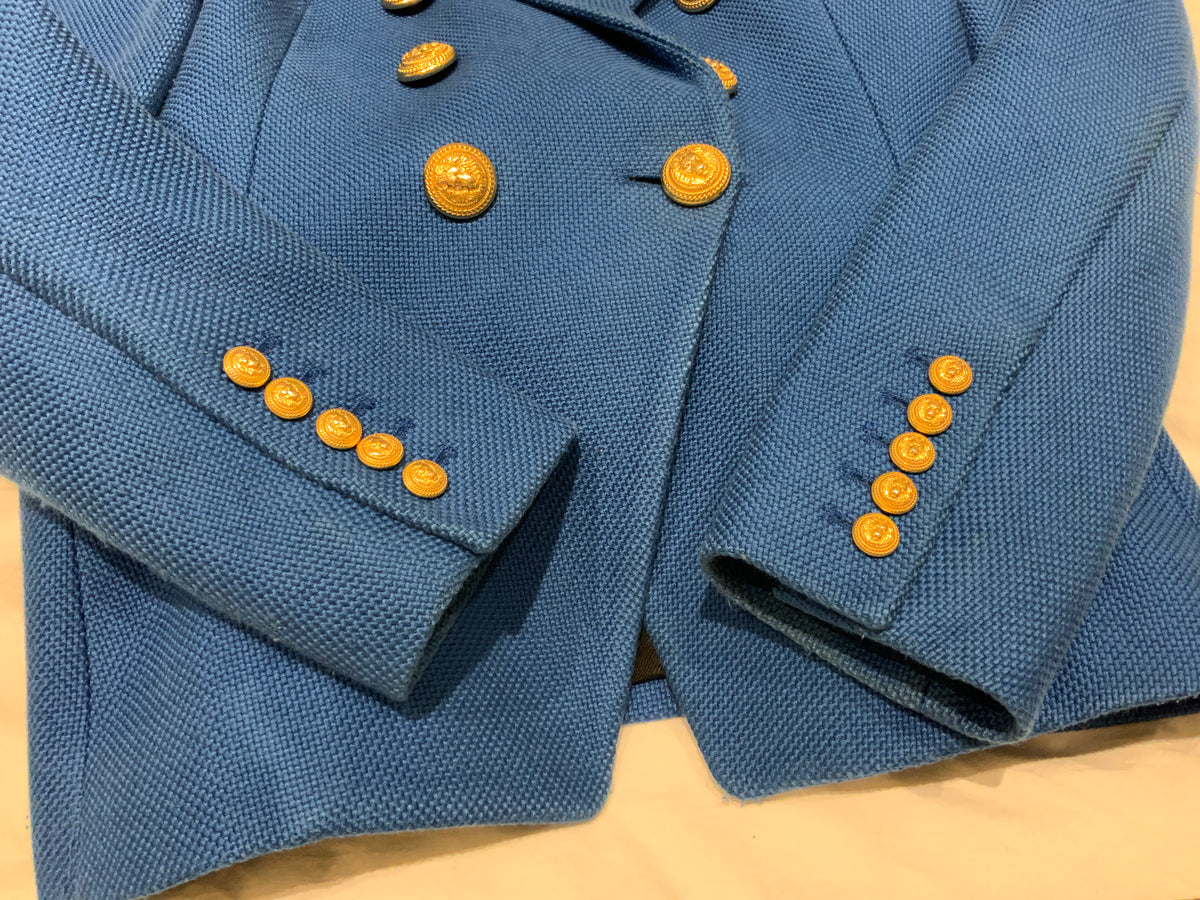 Balmain double breasted tweed blue blazer jacket F 42 UK 14 US10 ladies