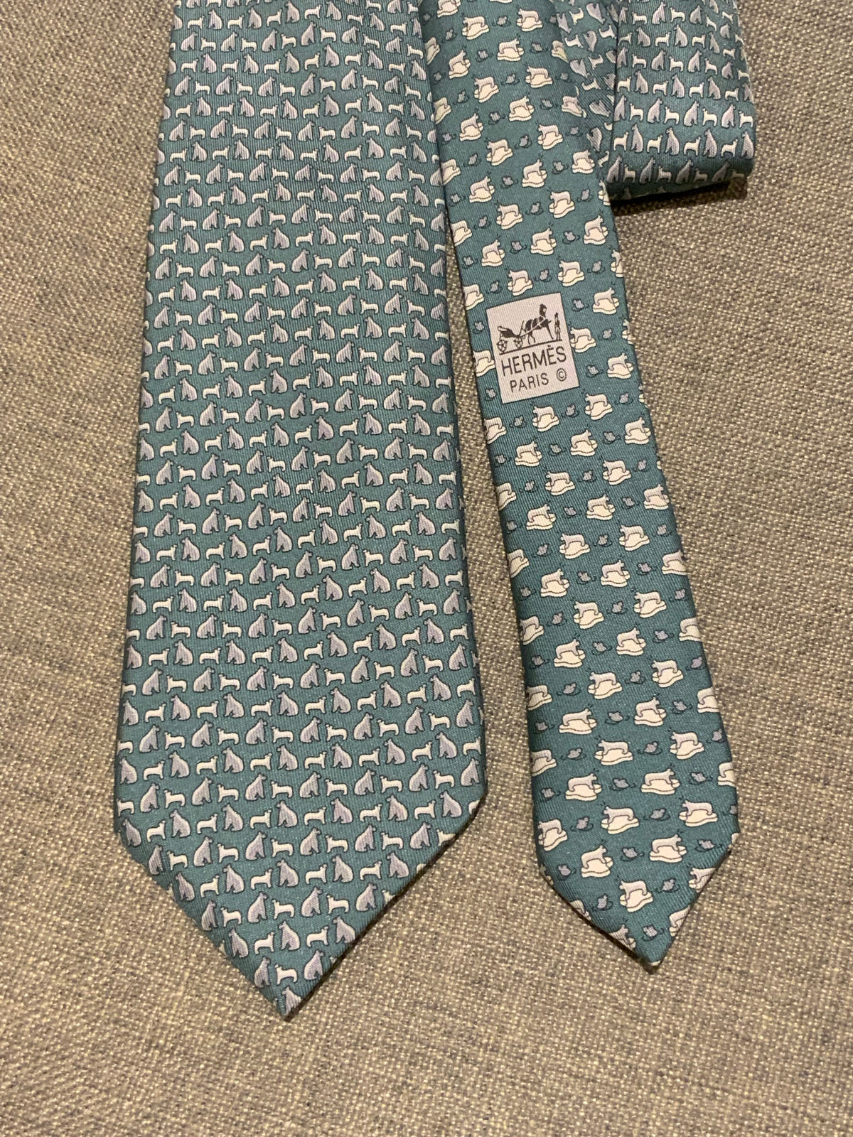 Hermès HERMES Paris Silk Blue Print Tie 625779 HA Polar Bear 100% AUTHENTIC Men