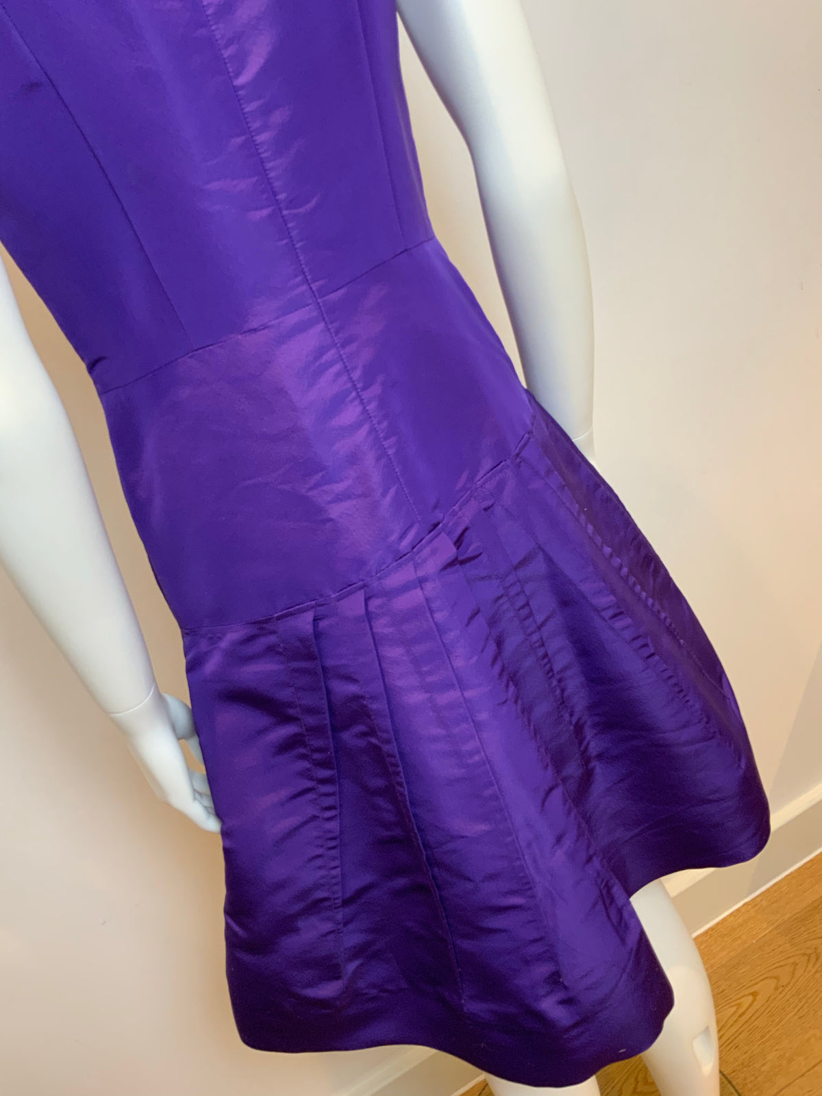 Oscar de la Renta Silk Knee Length Dress Purple Elegant Size US 6 UK 10 ladies