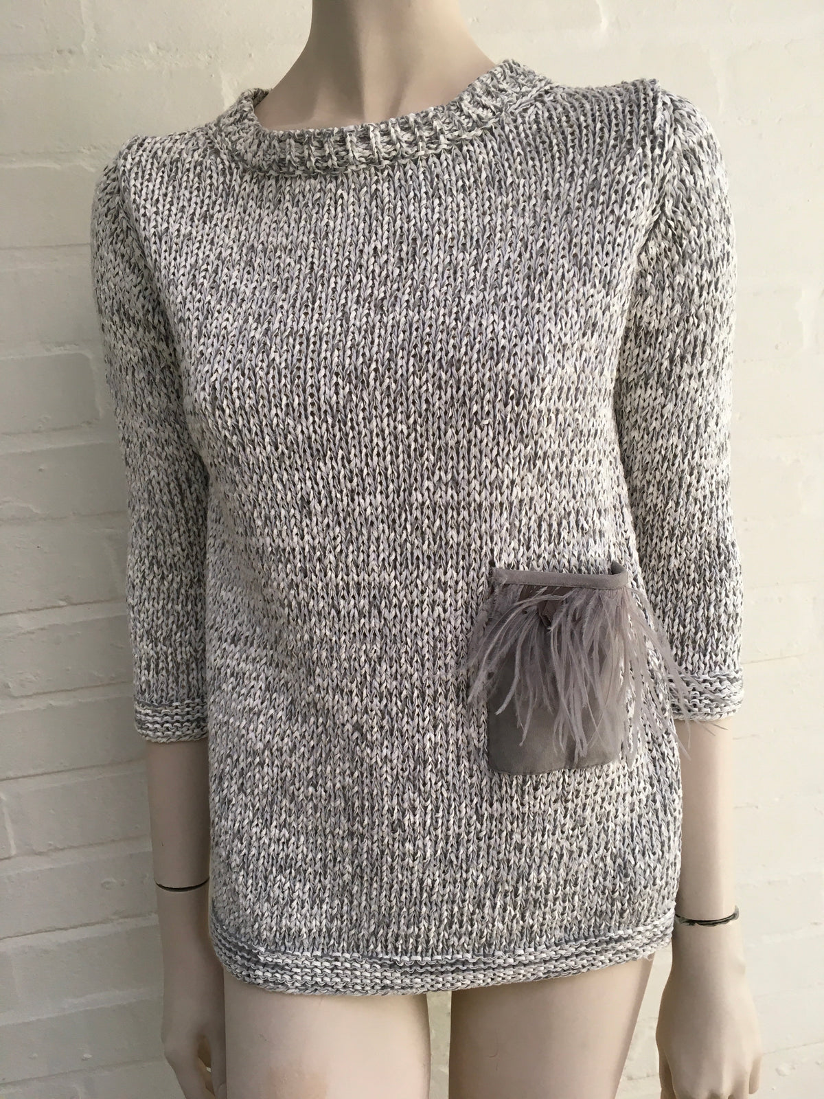 FABIANA FILIPPI Grey Knit Sweater Jumper Feathers Trim Size I 38 UK 6 US 2 XS ladies