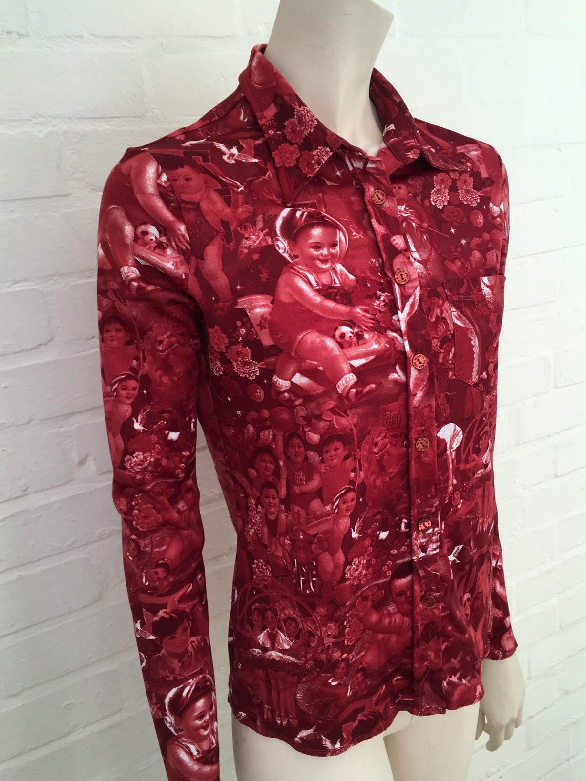Jean Paul GAULTIER Rare 1990's Face Print Button Down Shirt Size L Large ladies