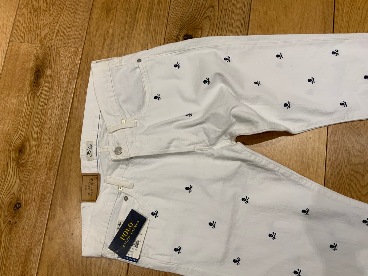 Polo Ralph Lauren Sullivan Skulls Embroidered White Denim Jeans Size 32x32 men