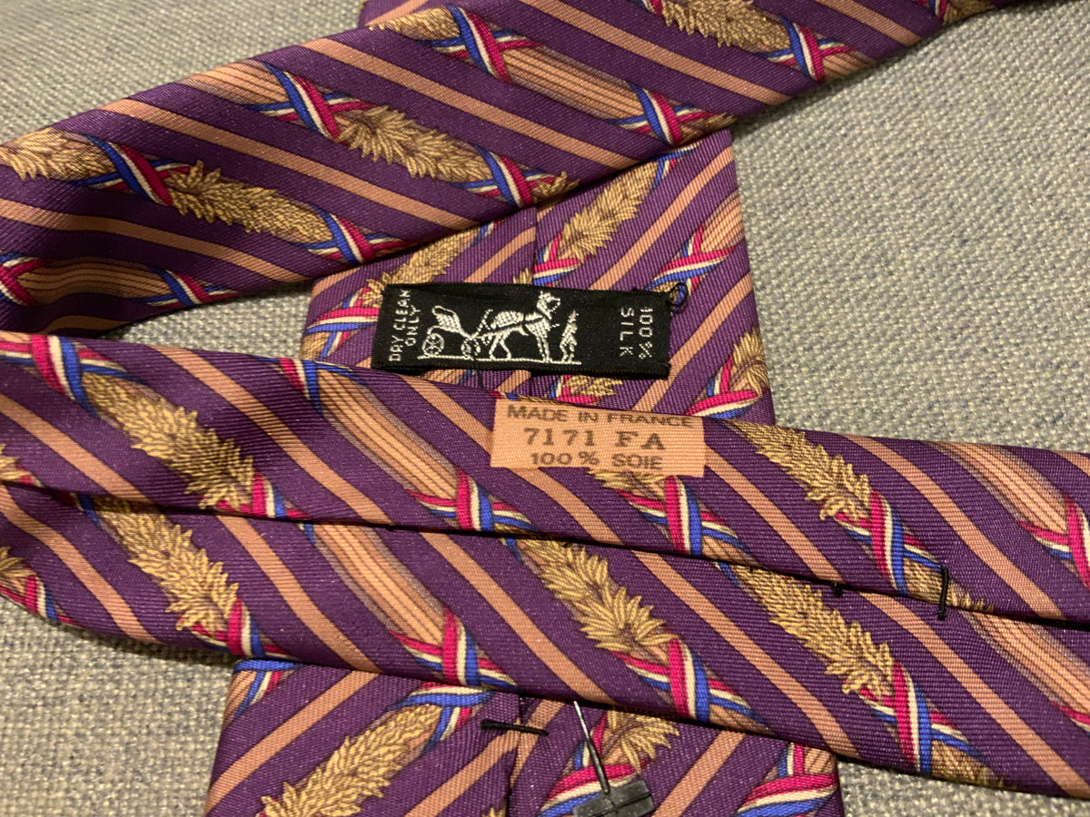 Hermès HERMES Paris Tie 7171 FA Bastille Day French Flag Olive Wheat Branches men