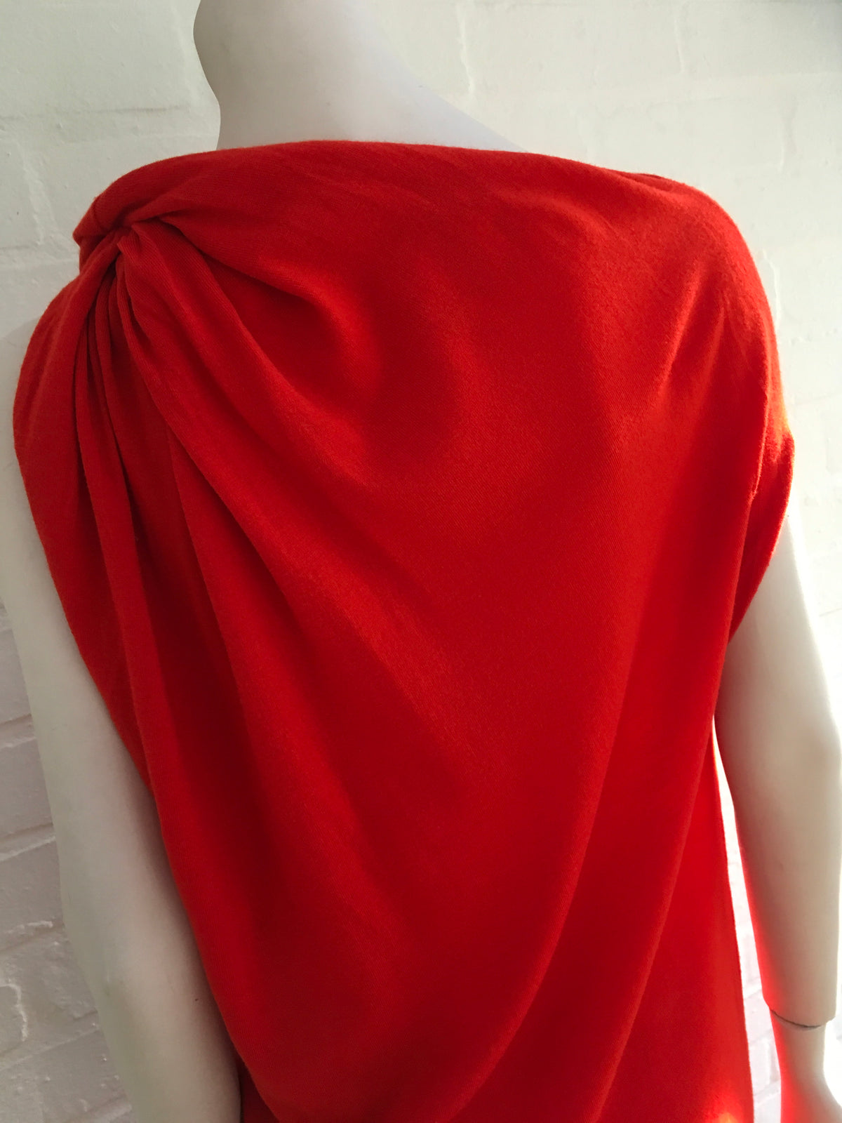 LANVIN Women's Red Draped Asymmetric Neck Wool Knit Dress Ladies