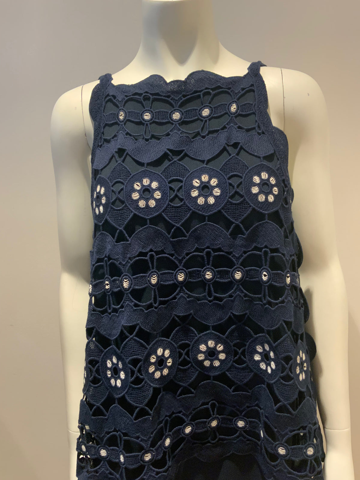 CHLOÉ Guipure Lace Navy Overlay DRESS SIZE FR 38 UK 10 US 6 ladies