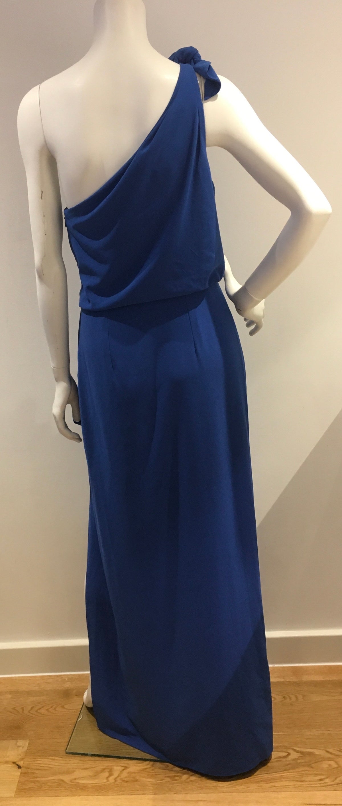 Halston Heritage POne-Shoulder Stretch Crepe Evening Gown inBlue Size UK 8 US 4 ladies