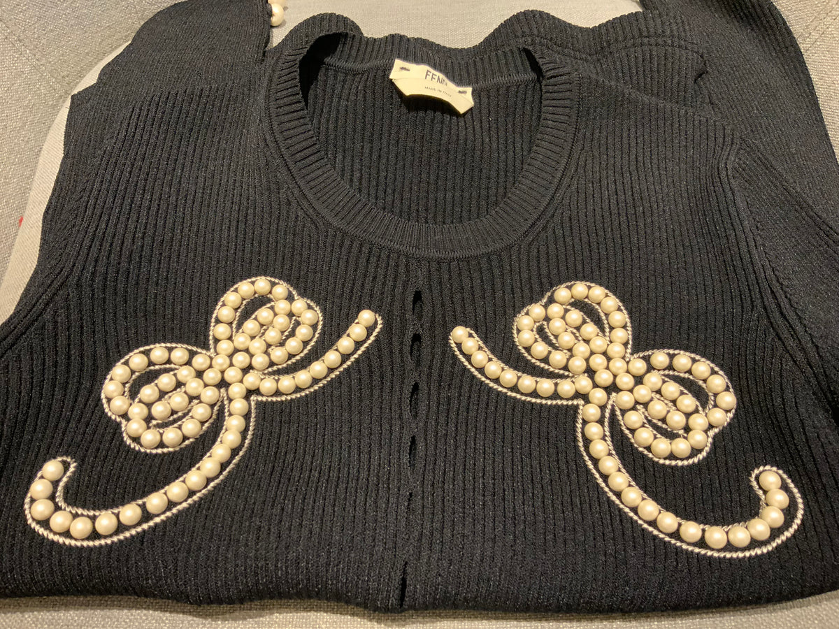 MOST WANTED FENDI Knitwear Black Faux-pearl embellished jumper sweater I 42 UK10 ladies