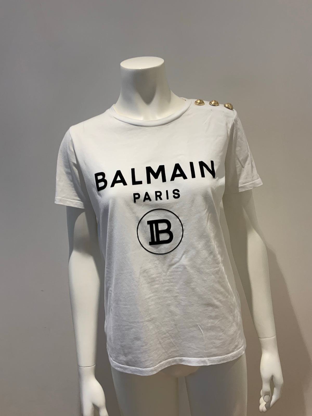 Balmain Logo Cotton Velvet T shirt Top F 36 UK 8 US 4 S Small ladies