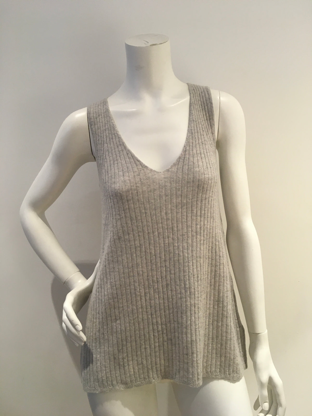 AUTUMN CASHMERE Grey Ribbed cashmere knit tank top Size XS ladies