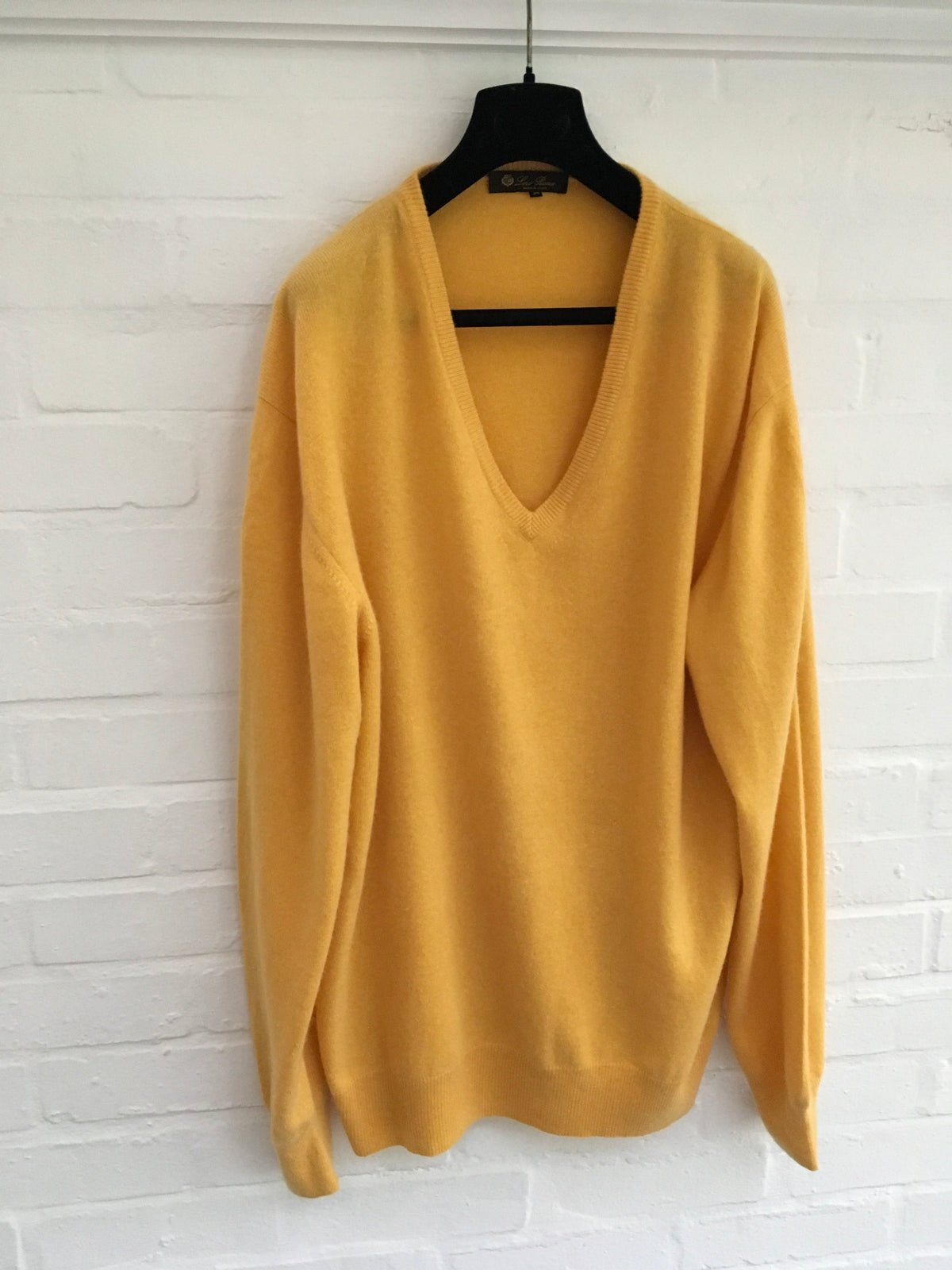 LORO PIANA Yellow Knit V-Neck PURE CASHMERE Sweater Jumper I 54 US 44 XXL Men