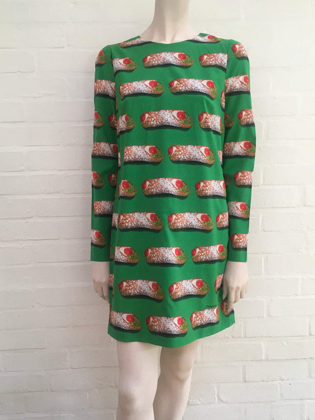 Dolce & Gabbana Green Cannoli Siciliani Shift Silk Dress Size I 42 ladies