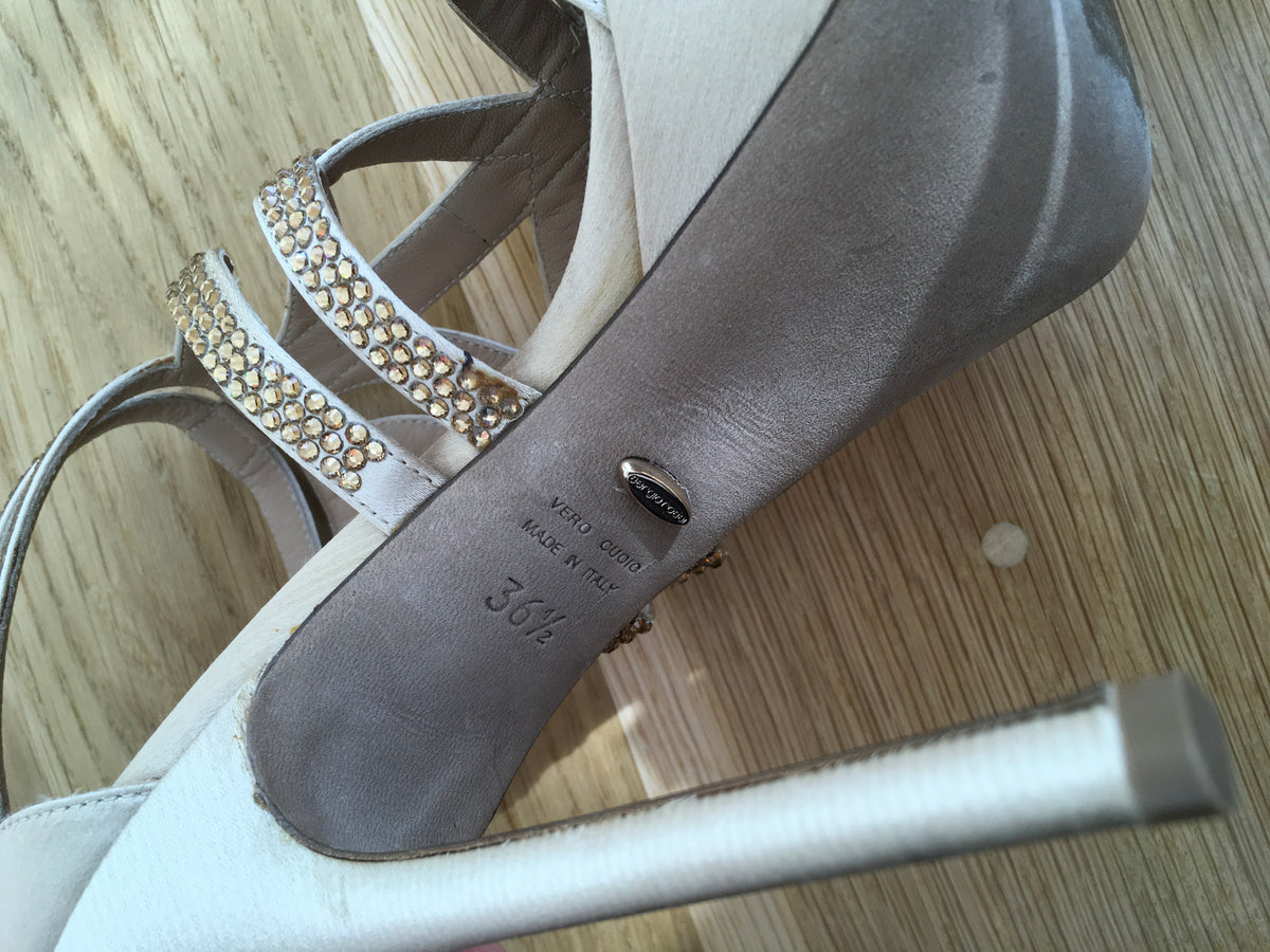SERGIO ROSSI SWAROVSKI CRYSTAL EMBELLISHED SATIN SANDALS Ladies