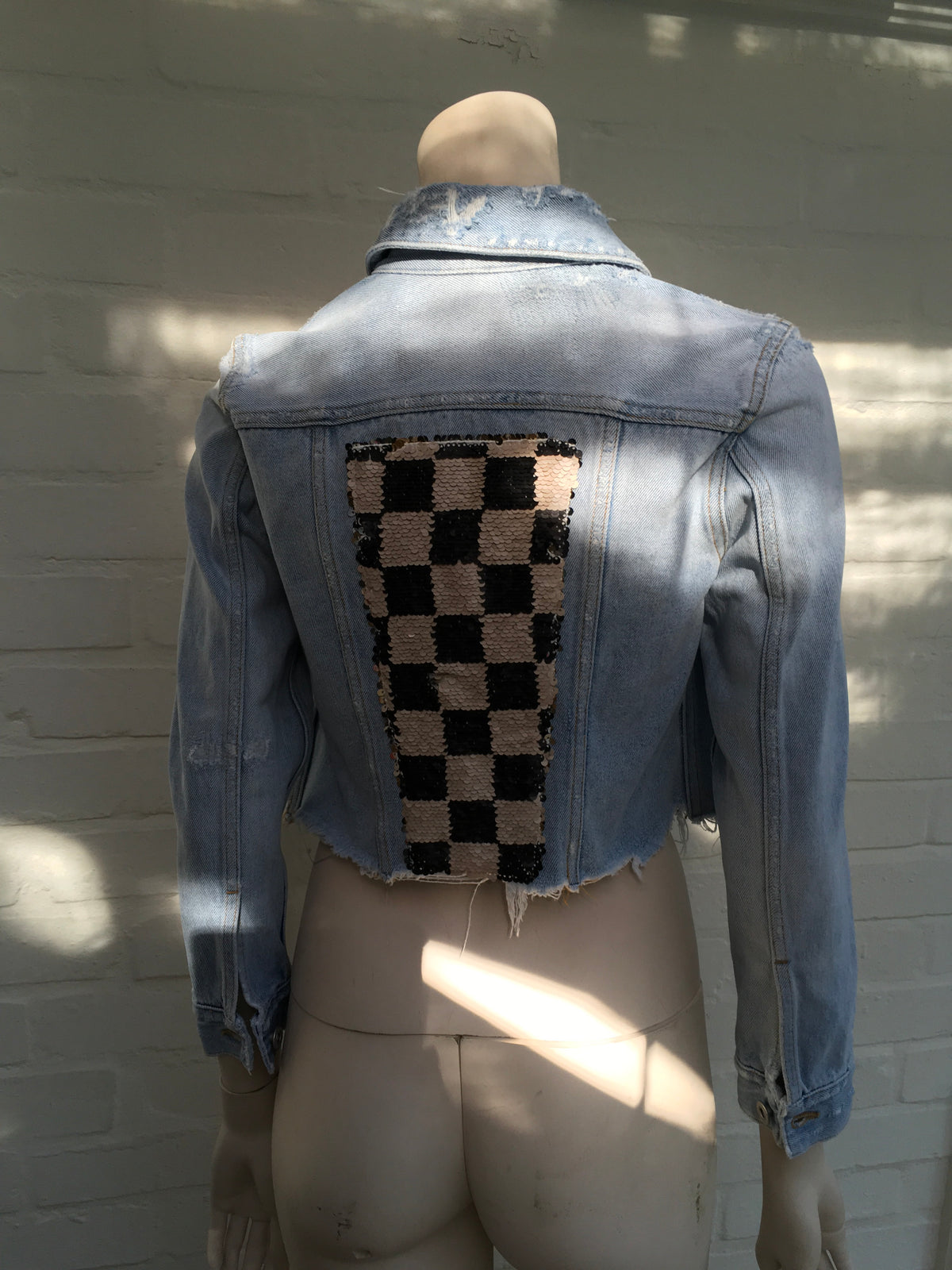 Off-White c/o Virgil Abloh checkered sequin denim jacket Ladies