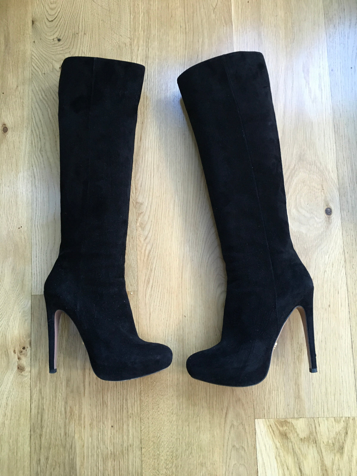 PRADA Suede Leather Black Knee High Boots LADIES