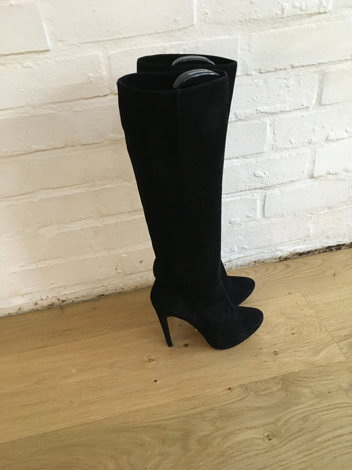 PRADA Suede Leather Black Knee High Boots LADIES